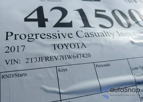 2017 Toyota Rav4 Se z USA, uszkodzony, nr VIN 2T3JFREV7HW647420